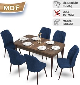 Resim Canisa Concept Mun Serisi Mdf Barok Mutfak Masa Takımı 6 Adet Lacivert Sandalye 