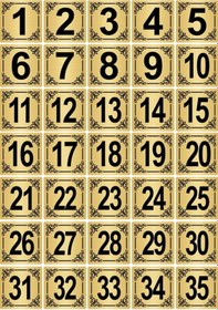 Resim Metal Kapı,Masa,Dolap Numarası 7x7cm 35 adet (1..35) Altın Renk Metal 