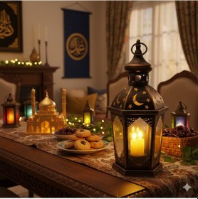 Resim 43 Cm Ramazan Ledli Eskitme Model Lüks Fener - Pil Dahil Dekoratif Ramazan Feneri Diğer 