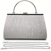 Resim Kadın İçin Parıltılı El Omuz Çantası, Abiye Çanta Gümüş 