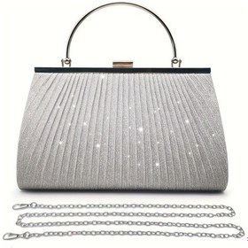 Resim Kadın İçin Parıltılı El Omuz Çantası, Abiye Çanta Gümüş 