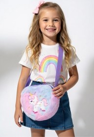Resim Mollycrush Kız Çocuk Mor Unicorn Nakışlı Peluş Omuz Çantası | Ayarlanabilir Askılı Şirin Model 