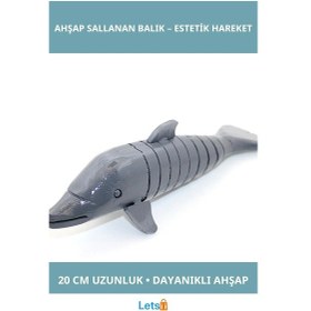 Resim Doğal Ahşap Sallanan Balık 20cm Dekoratif Aksesuar 1 Adet 