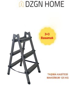 Resim Dayanıklı 3+3 Özel Tasarım Hafif, Kaymaz, Metal Basamaklı Katlanır Merdiven 3x3 