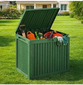 Resim Porsima 161001-005 130lt Kilitli Organizer Kapaklı Bahçe Balkon Kiler Sandığı Çok Amaçlı Depolama Sandığı Yeşil Yeşil 