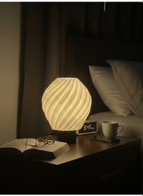 Resim Lalezar Mermer Görünümlü Lamba - Modern Masa Ve Gece Lambası Ambiyans Lambası, Dekoratif Led Abajur Beyaz 