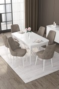 Resim Canisa Nex Serisi 80x132 Açılabilir Mdf Beyaz Mutfak Masası Ve 6 Cappucino Sandalye 