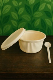 Resim Ekolojik Ambalaj Doğa Dostu Çok Amaçlı Kapaklı 300cc Kase ve Kaşık Seti – 10 ar Adet Kapaklı Kase ve Kaşık | Aşure-Ta 