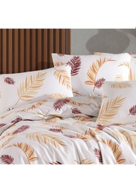 Resim Tek Kişilik Nevresim Takımı 160x220cm 2 Yastık Kılıfı Lastikli Çarşaflı 100x200+30 Bej - Beyaz 