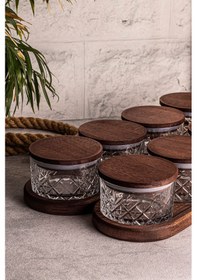 Resim Snippy Milla Yuvarlak 10parça Ahşap Vakum Kapaklı Cam Kahvaltılık Ahşap - Şeffaf 