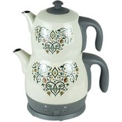 Resim King P 315 Lea Anatolia Desenli Krem 2200 W Çelik Demlikli Çay Makinesi 