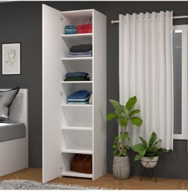 Resim Retro-1 Çok Amaçlı 7 Raflı Tek Kapaklı Gardırop Beyaz Beyaz 