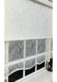 Resim Çift Mekanizmalı Kirli Beyaz Tül Perde Ve Ekru Stor Perde Stb-104 