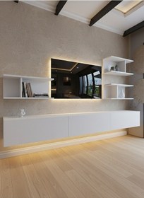 Resim Resital Ledli Duvara Monte Tv Sehpası - Beyaz - W6011-1 Beyaz 