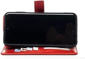 Resim Samsung Galaxy A50S İle Uyumlu Kılıf Hakiki Deri Kartlıklı Kapaklı Standlı Lüks Cüzdan Kılıf Kırmızı 