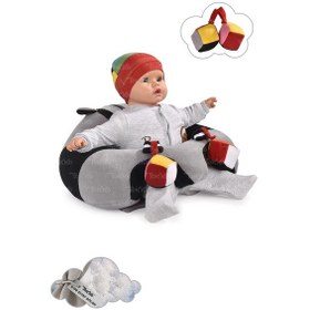 Resim Oyuncaklı Bebek Oturma Destek Minderi - Devrilmez Bebek Koltuğu - Büyük Bebek Oturağı Gri Siyah 