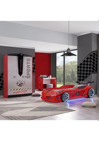 Resim Setaymobilya Sports Çocuk Odası - Jaguar Arabalı Yatak, Dolap, Masa - Kırmızı 