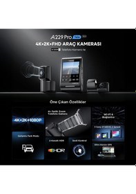 Resim Viofo A229 Pro Tele 3 Kanallı Ön+telefoto+arka 4k+2k+1080p Hdr Sony Starvıs 2 Sensör Gps'li Araç Kamerası 