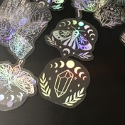 Resim 40 adet Holografik Simli Etiket PET Şeffaf Parıldayan Su Geçirmez Dekoratif Çıkartmalar Su Şişeleri, Defterler, Dizüstü Bilgisayarlar, Planlayıcılar, Kendin Yap Günlükler, Telefon Kılıfları için Bayramınız Kutlu Olsun 