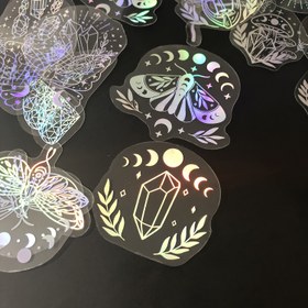 Resim 40 adet Holografik Simli Etiket PET Şeffaf Parıldayan Su Geçirmez Dekoratif Çıkartmalar Su Şişeleri, Defterler, Dizüstü Bilgisayarlar, Planlayıcılar, Kendin Yap Günlükler, Telefon Kılıfları için Bayramınız Kutlu Olsun 
