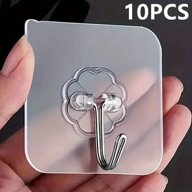 Resim 10 Adet Ağır Hizmet Tipi Şeffaf Yapışkanlı Duvar Kancaları - Yeniden Kullanılabilir, çivisiz, Su Geçirmez & Yağa Dayanıklı Mutfak ve Banyo İçin, Mutfak, Banyo ve Daha Fazlası İçin Kancalar 