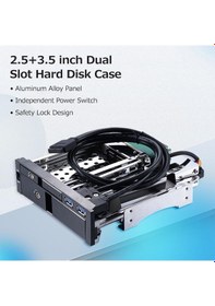 Resim 5,25" Dahili Çift Yuvalı Sabit Disk Kutusu 2,5+3,5 İnç Sata Hdd-ssd Muhafaza Aletsiz Tasarım 