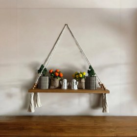 Resim Vobu Home & Life Design Makrome Askılı Masif Ahşap Duvar Rafı - Bohem Minimal Dekoratif Raf, Pinterest Tarzı Dekoratif ve Toparlayıcı Duvar Rafı, Banyo ve Mutfak Rafı 