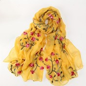 Resim Kadınlar İçin Şık Çiçek Desenli Eşarp - Canlı Sarı ve Kırmızı Şakayık & Yeşil Yaprak Tasarımı, Hafif Nefes Alabilen Kumaş, Makinede Yıkanabilir, Festival ve Günlük Kullanım için, Saç Aksesuarı, Moda Aksesuarı, Zarif Dokulu, Yüksek Kalite Nakış, Dekoratif Aksesuar, Stil Bilincine Sahip Kadınlar 