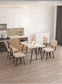 Resim Mygusi Hayat 4 Sandalyeli Yemek Masa Takımı Beyaz Mermer Efes Krem 