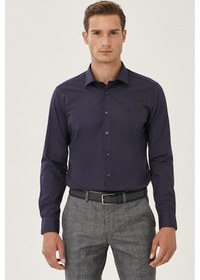 Resim Ac&co / Altınyıldız Classics Erkek Koyu Lacivert Ütülemesi Kolay Slim Fit Dar Kesim Klasik Yaka Pamuklu Gömlek Koyu Lacivert 