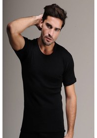 Resim Hasyün Erkek Siyah Yumuşak Yün Kısa Kollu Atlet 001 