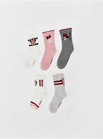 Resim LC Waikiki Ekru Minnie Mouse Desenli Kız Çocuk Soket Çorap 5'li 