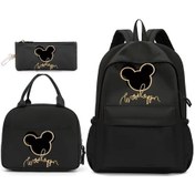 Resim Globalbloom Üç Parçalı Okul Çantası Seti Disney Mickey Ve Minnie Siyah Sırt Çantası Kampüs Kitaplar Kırtasiye Siyah 