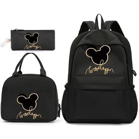 Resim Globalbloom Üç Parçalı Okul Çantası Seti Disney Mickey Ve Minnie Siyah Sırt Çantası Kampüs Kitaplar Kırtasiye Siyah 