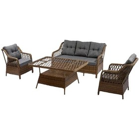 Resim Menekşe 3+1+1+2puf+masa Rattan Bahçe Balkon Mobilyası, 7 Kişilik Bahçe Takımı Ceviz-gri Ceviz - Gri 