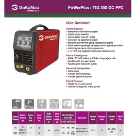 Resim Gekamac Plus Tıg 200 Dc Pfc (Tıg/Argon Kaynak Makinesi) 