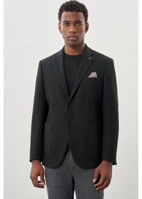 Resim İmza Koyu Antrasit Desenli Örme Mono Yaka Tam Astar Esnek 6 Drop Comfort Fit Casual Ceket 1002245163 Koyu Antrasit 