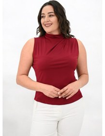 Resim Kadın Büyük Beden Drape Detaylı Dik Yaka Bluz 1851-25 001 