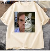 Resim Usemeı Dexter Morgan Komik Kedi Tişört - Pamuk Kısa Kollu Unisex Streetwearhakierkek Haki 