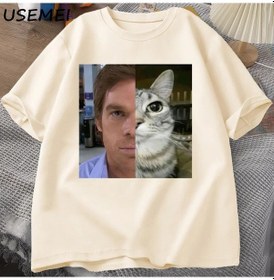 Resim Usemeı Dexter Morgan Komik Kedi Tişört - Pamuk Kısa Kollu Unisex Streetwearhakierkek Haki 