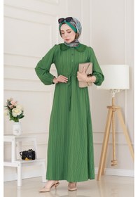 Resim Yakası Güpür Nova Elbise-yeşil-5033 Yeşil 