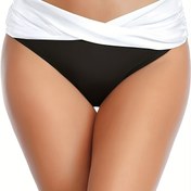 Resim Criss Cross Ruched Yüzücü Külotları, Yüksek Esneklikli Şık Düz veya Renk Bloklu Bikini Altı, Kadınlar Yüzücü Giyim & Giyim 