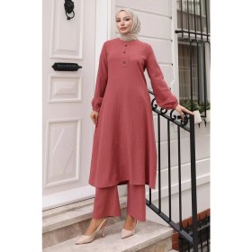 Resim Missvalle Düğmeli Tesettür Takım Gül Kurusu MSV10358 