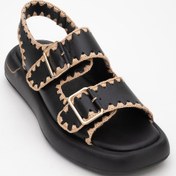 Resim Luvishoes Douro Siyah Cilt Hakiki Deri İp Örme Detaylı Kadın Sandalet Siyah 