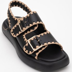 Resim Luvishoes Douro Siyah Cilt Hakiki Deri İp Örme Detaylı Kadın Sandalet Siyah 