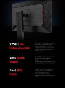 Resim Rampage Slice SL27F275Q 27 275Hz 1ms Fast IPS QHD HDR400 Pivot Siyah Flat Oyuncu Monitörü 