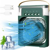 Resim Glr HR001 Yeşil Buzlu Vantilatör Mini Fan 5 Spreyli Su Püskürtmeli 600 ML Buhar Makinesi Nemlendirici Mini Klima 