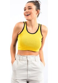 Resim Tommy Life Sarı Basic Sıfır Kol Dar Kalıp U Yaka Kadın Crop Top Atlet - 97162 Sarı 