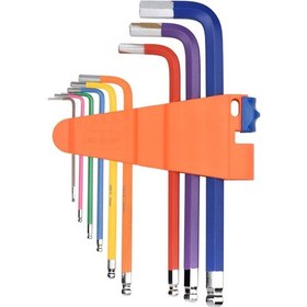 Resim Mufunye 9 Adet Çok Renkli L-anahtar Seti Metrik Altıgen Uzun Kol Bilyalı Uçlu Altıgen Anahtar Seti Krom Vanadyum Çelik Endüstriyel Sınıf Allen Anahtar Seti 