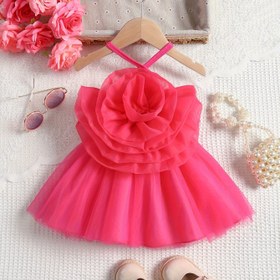 Resim Bebek kızlar için bir parça korseli ribbed elbise, dikişli 3D çiçek süslemeleri ve tül üstü ile, yaz partileri ve tarihler için mükemmel. 